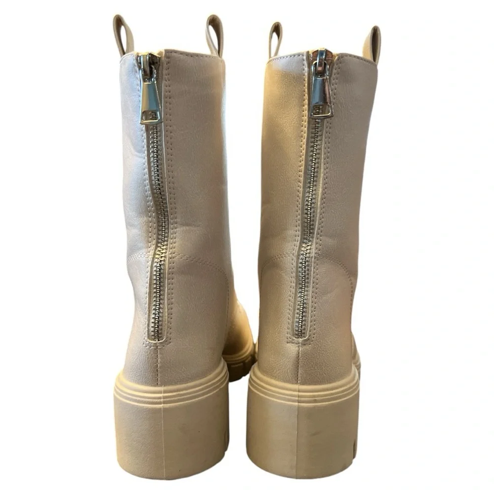 Qupid Renley Wide Heel Combat Boots cream size 6 - Picture 6 of 6